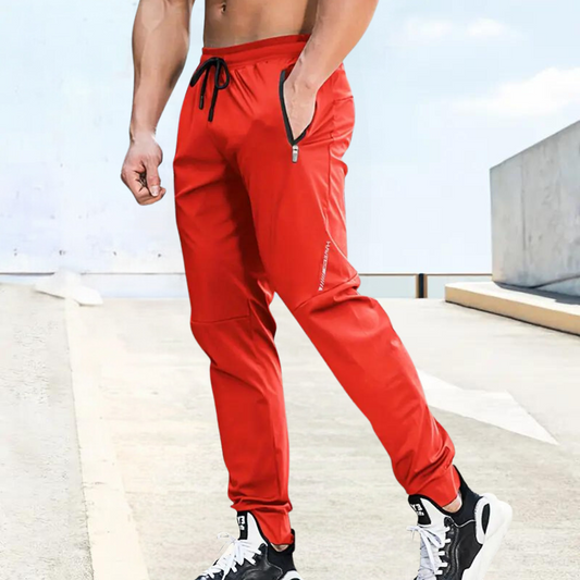 Herr Joggingbyxor - Sportig Passform - Elastisk Midja med Dragsko - Fickor med Dragkedja
