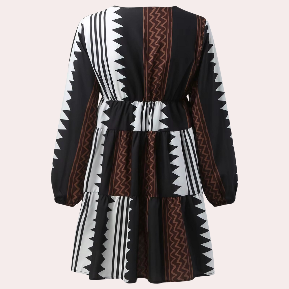 Damtunika - Lös Passform - V-ringning - Trekvartsärmar - Geometriskt Mönster