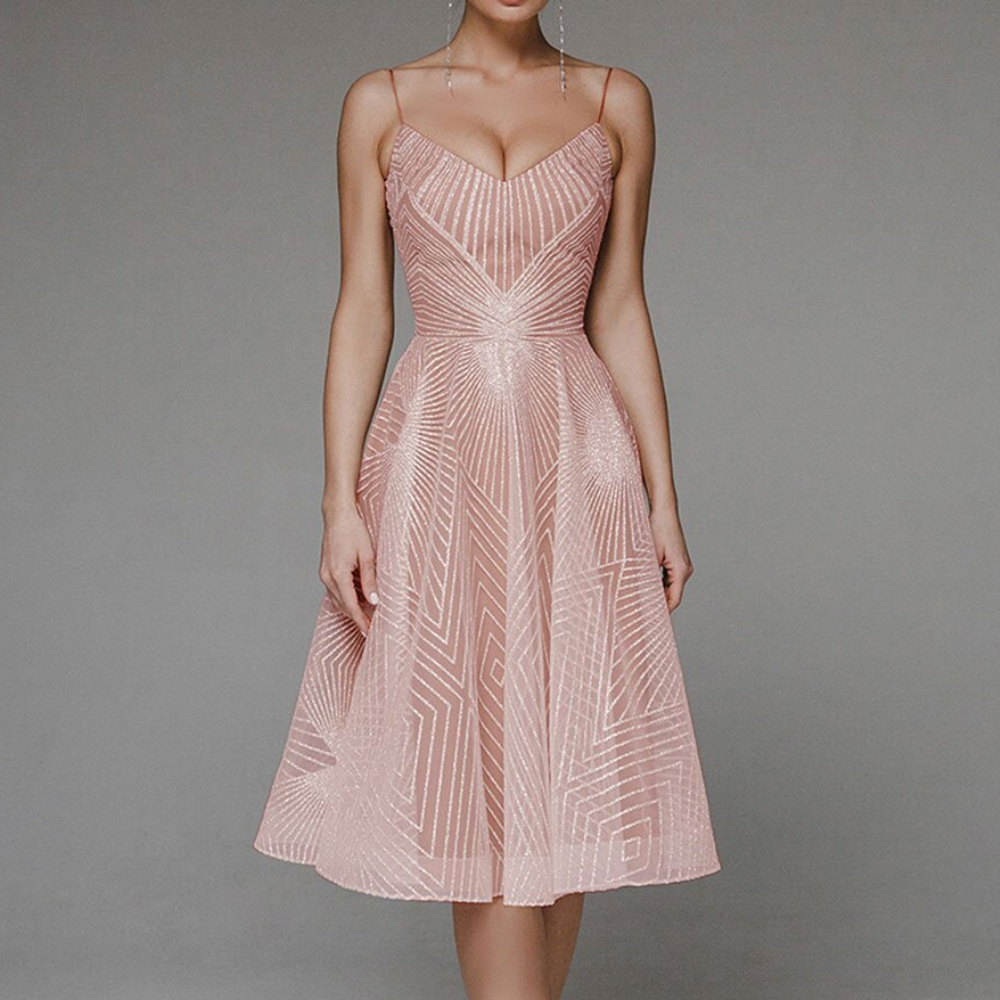 Damklänning - Ärmlös A-linje - Spagettiband - Elegant Mönstrad Festklänning