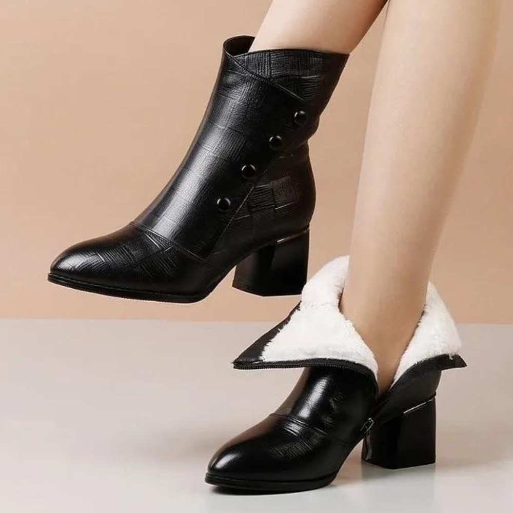 Dam Ankelboots – Strukturerad Passform – Blockklack – Texturerad Yta – Dekorknappar