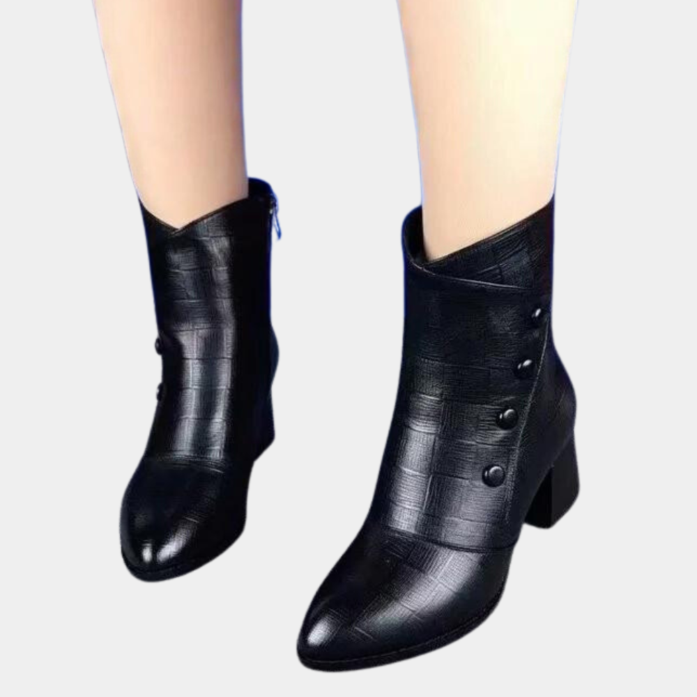 Dam Ankelboots – Strukturerad Passform – Blockklack – Texturerad Yta – Dekorknappar