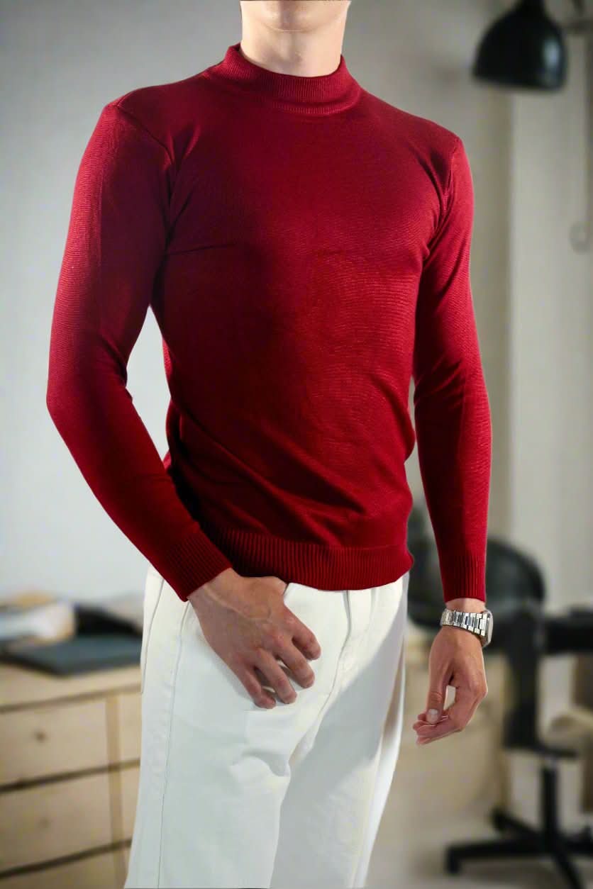 Herr Polotröja - Mjuk Stickad Bomull - Slim Fit - Långärmad Klassisk Design
