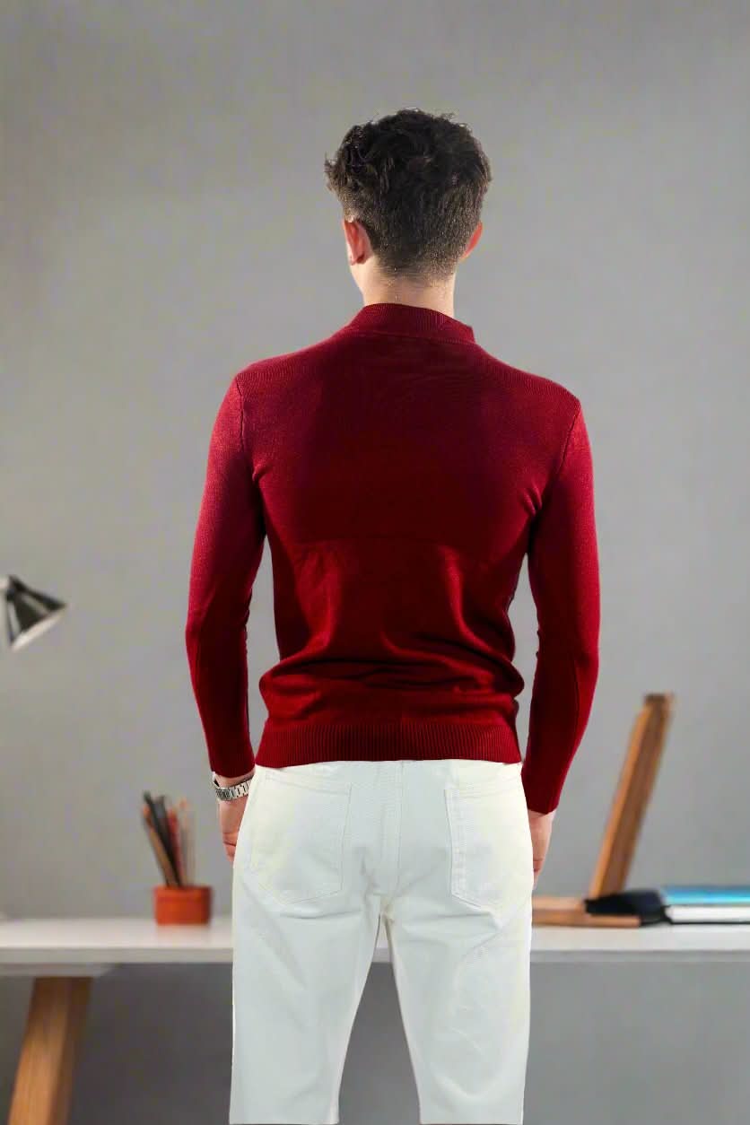 Herr Polotröja - Mjuk Stickad Bomull - Slim Fit - Långärmad Klassisk Design