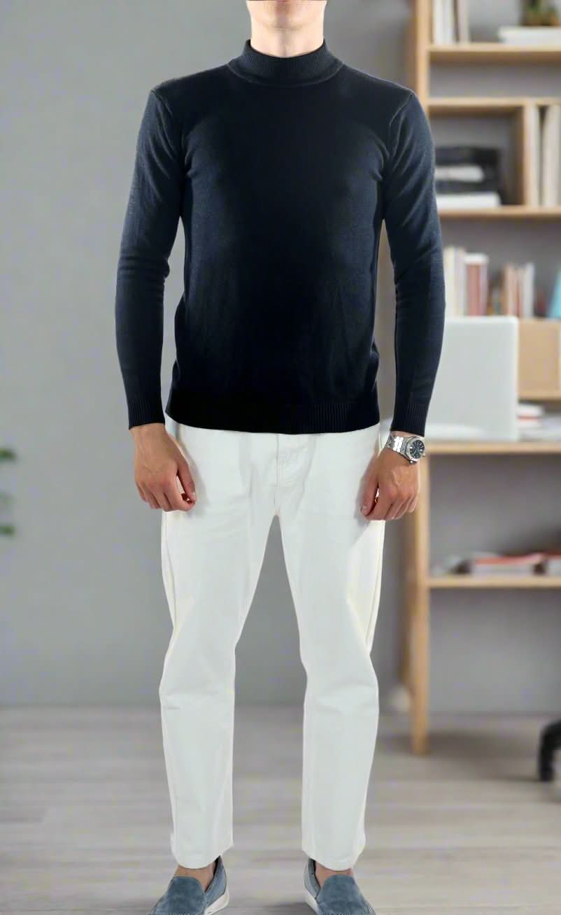 Herr Polotröja - Mjuk Stickad Bomull - Slim Fit - Långärmad Klassisk Design