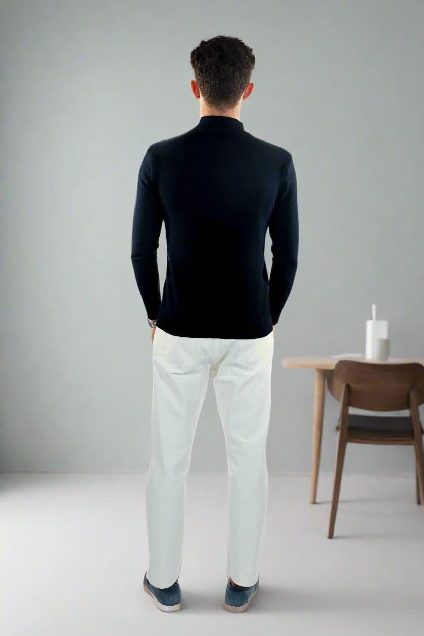 Herr Polotröja - Mjuk Stickad Bomull - Slim Fit - Långärmad Klassisk Design