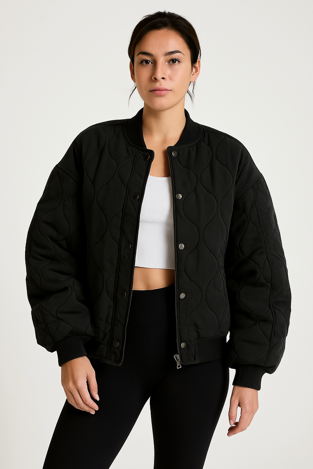 Dam bomberjacka – Oversize passform – Quiltad design – Ribbad kant – Avslappnad stil