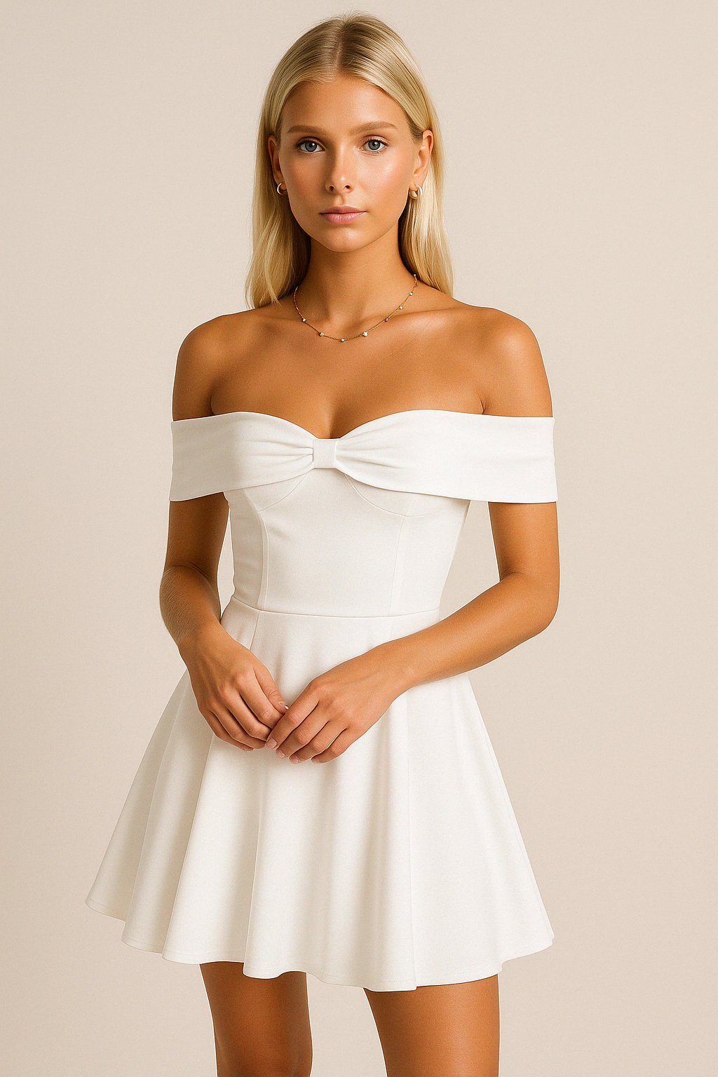 Damklänning – Off Shoulder – A-linje – Kort – Lätt och Andningsbar Textil