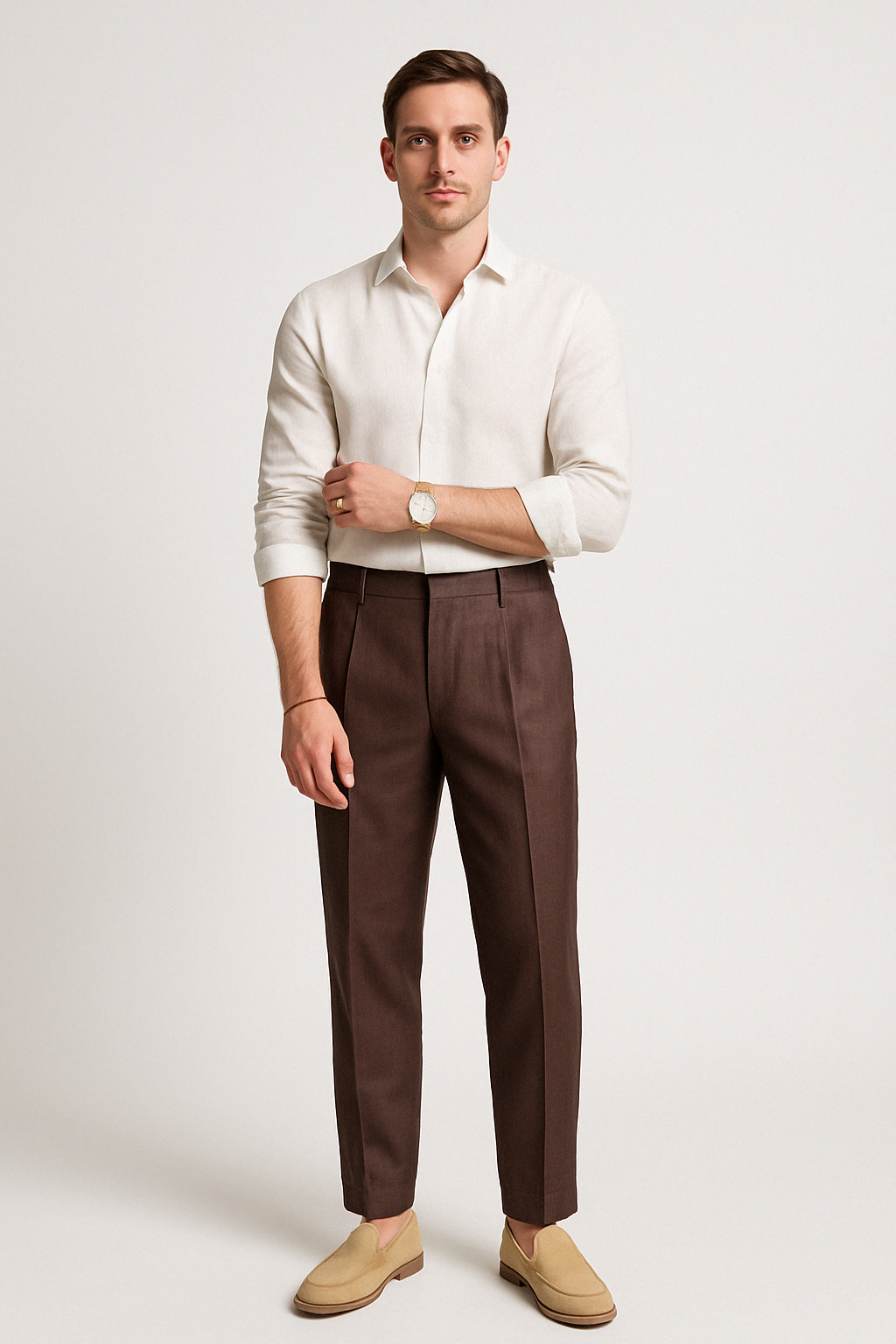 Herrbyxor – Skräddarsydda i Linne – Rak Passform – Flat Front – Formell Stil
