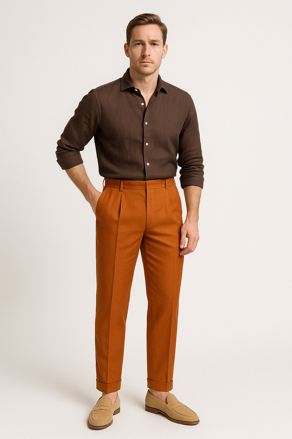Herrbyxor – Skräddarsydda i Linne – Rak Passform – Flat Front – Formell Stil