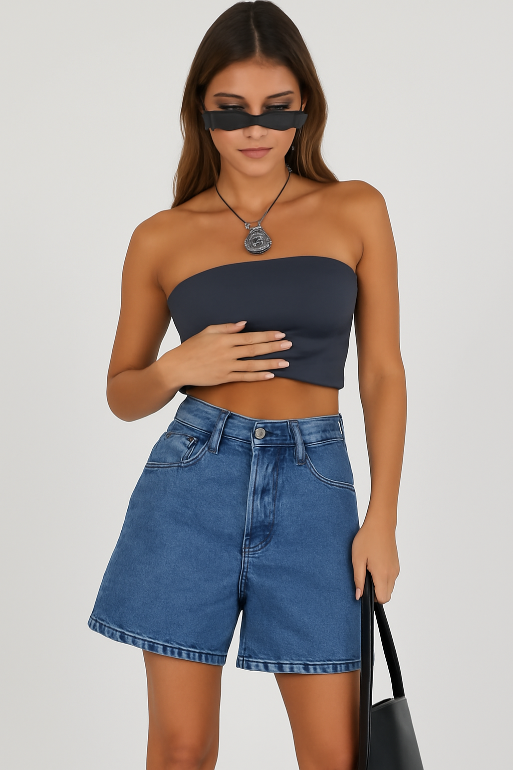 Damshorts – Denim – Avslappnad Passform – Mellanhög Midja – 5-Ficksdesign