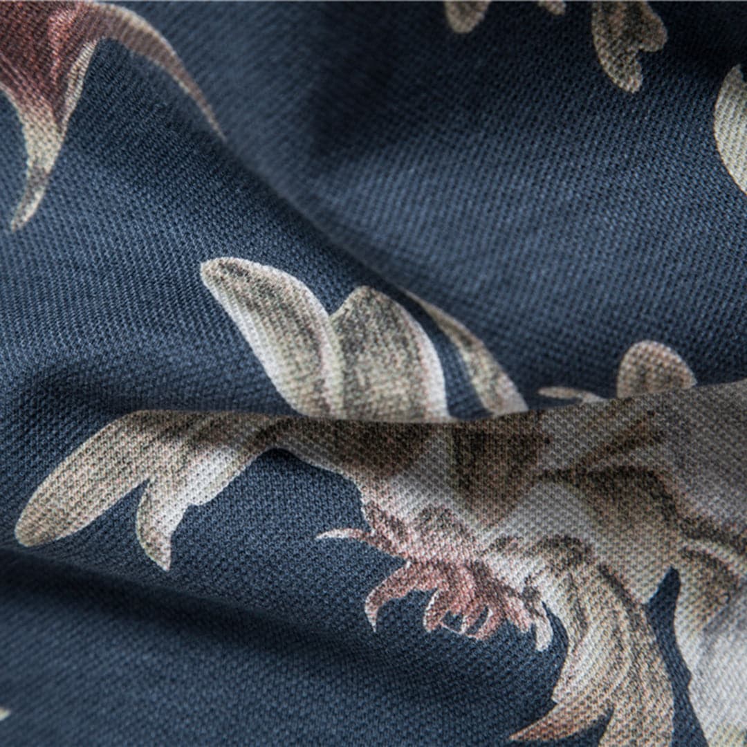 Herr Piké Polo - Andningsbar Bomull - Slim Fit - Tropiskt Blommönster - Kortärmad