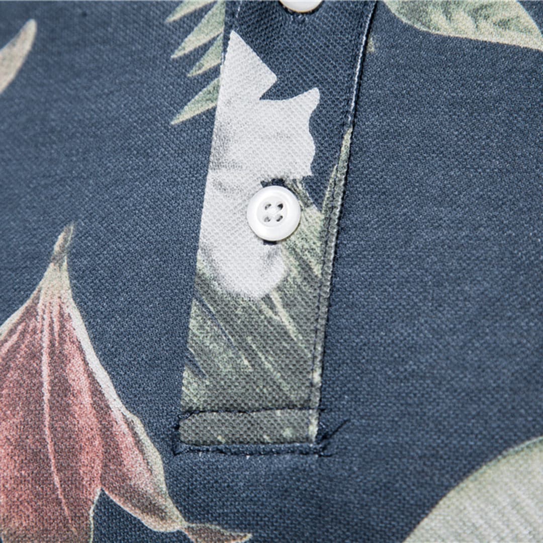 Herr Piké Polo - Andningsbar Bomull - Slim Fit - Tropiskt Blommönster - Kortärmad