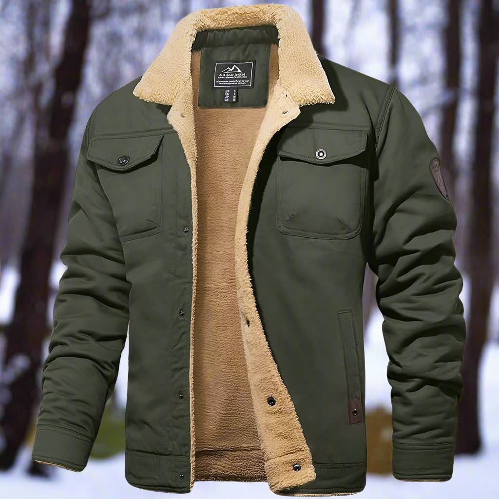 Herrjacka - Varmt Foder i Fuskpäls - Klassisk Design - Knäppning & Flera Fickor