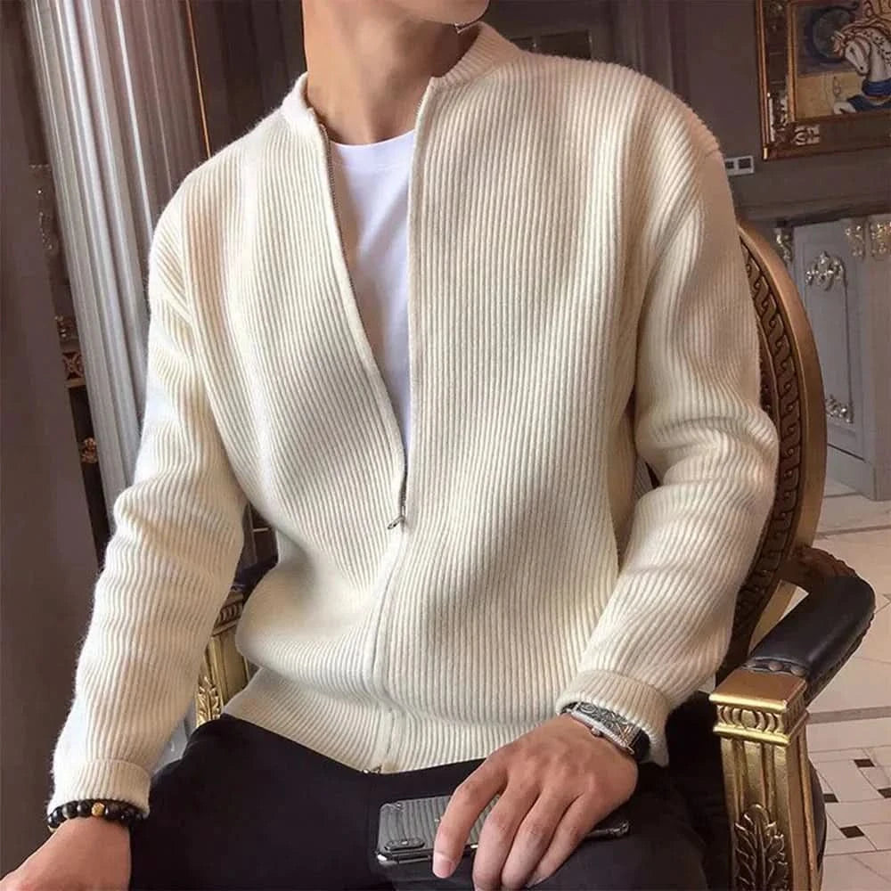 Herr Cardigan - Ribbstickad - Dragkedja - Regular Fit - Modern Stil