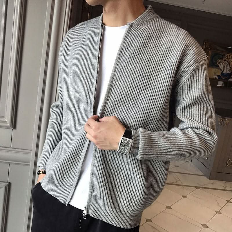 Herr Cardigan - Ribbstickad - Dragkedja - Regular Fit - Modern Stil