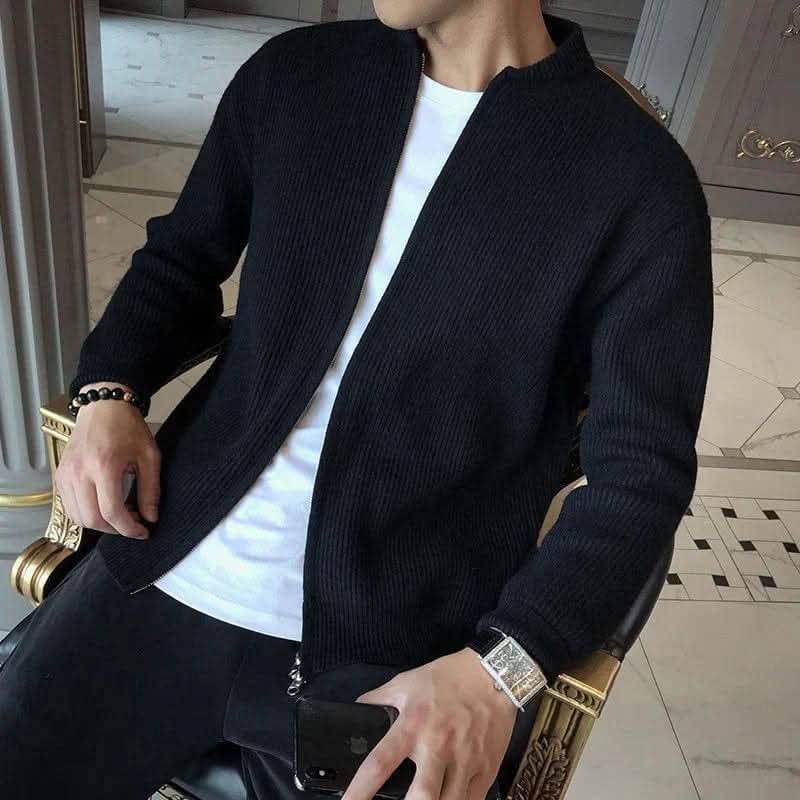 Herr Cardigan - Ribbstickad - Dragkedja - Regular Fit - Modern Stil