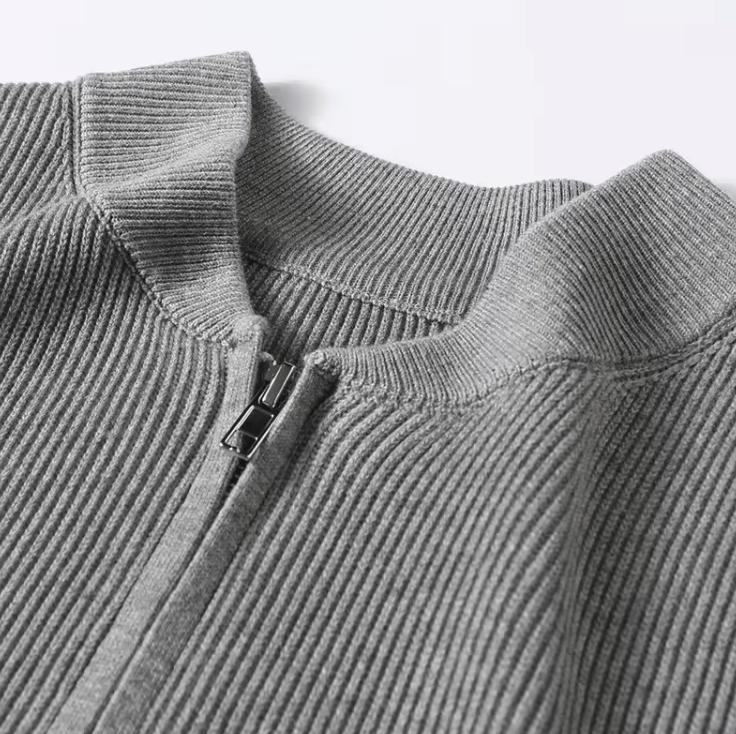 Herr Cardigan - Ribbstickad - Dragkedja - Regular Fit - Modern Stil