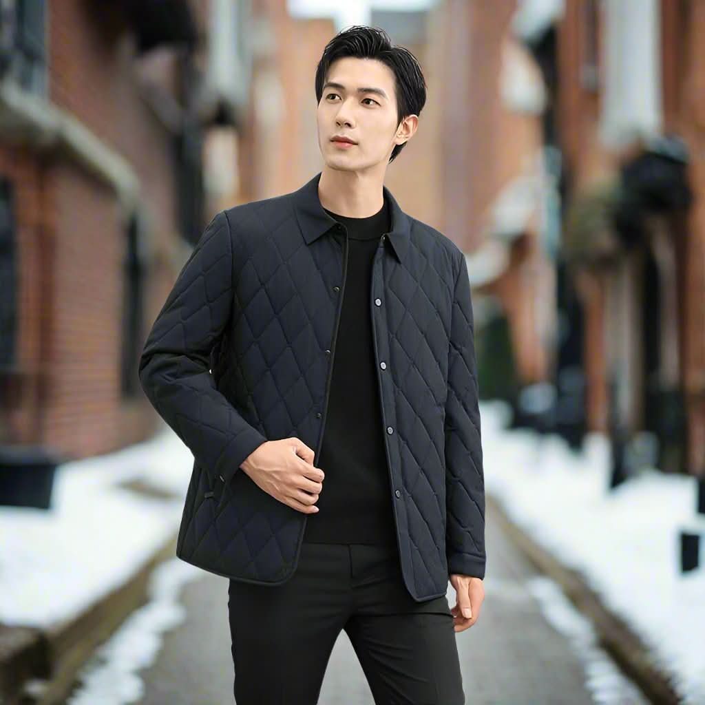 Herr Jacka - Lättvikts Kviltad - Skräddarsydd Passform - Knäppning med Krage