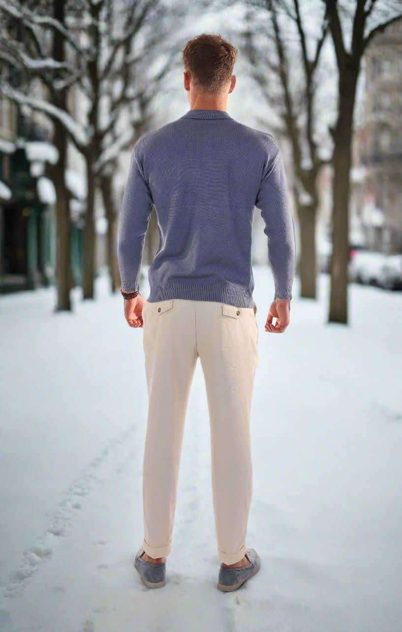 Herrtröja med halv dragkedja -- Slim fit - Ribbad