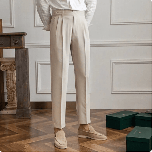 Herr Byxor - Skräddarsydd Passform - Plisserade Front - Elegant Ullblandning