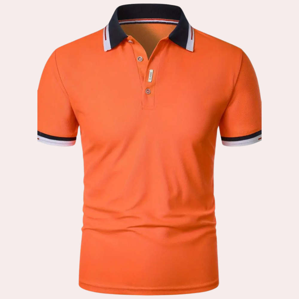 Herrpikétröja – Slim Fit – Andningsbart Tyg – Kontrastkrage – Avslappnad Stil