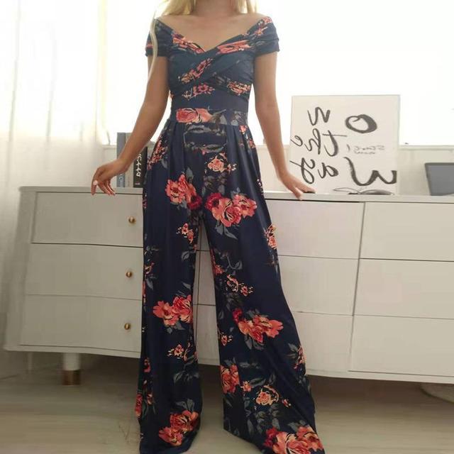 Damt jumpsuit – Off-shoulder – Vida ben – Blommigt mönster – Elegant & feminin