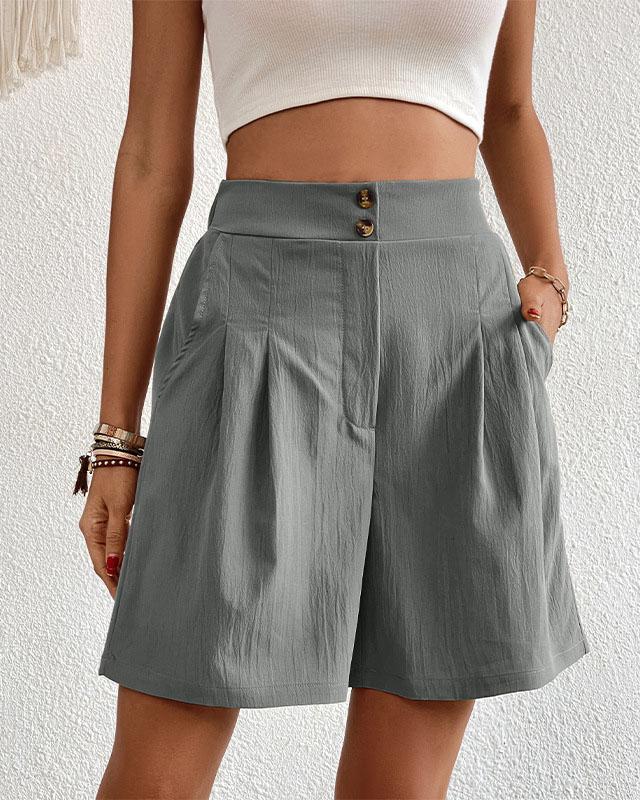 Damers Shorts - Hög Midja - Skräddarsydd Design - Veckade Fram - Eleganta & Bekväma