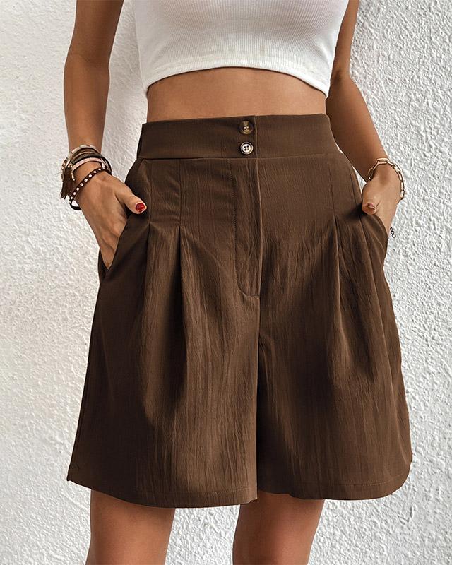 Damers Shorts - Hög Midja - Skräddarsydd Design - Veckade Fram - Eleganta & Bekväma