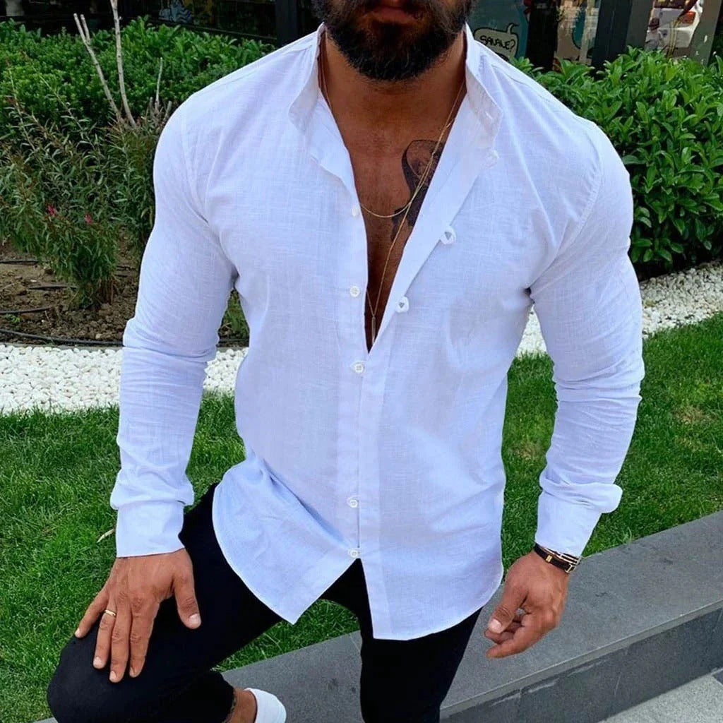 Herrskjorta – Slim Fit – Lång Ärm – Knäppning Fram – Naturliga Fibrer