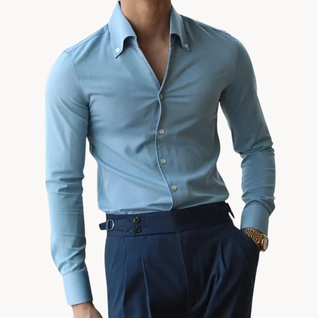 Herrskjorta – Slim Fit – 100% Bomull – Lång ärm – Formell knäppning