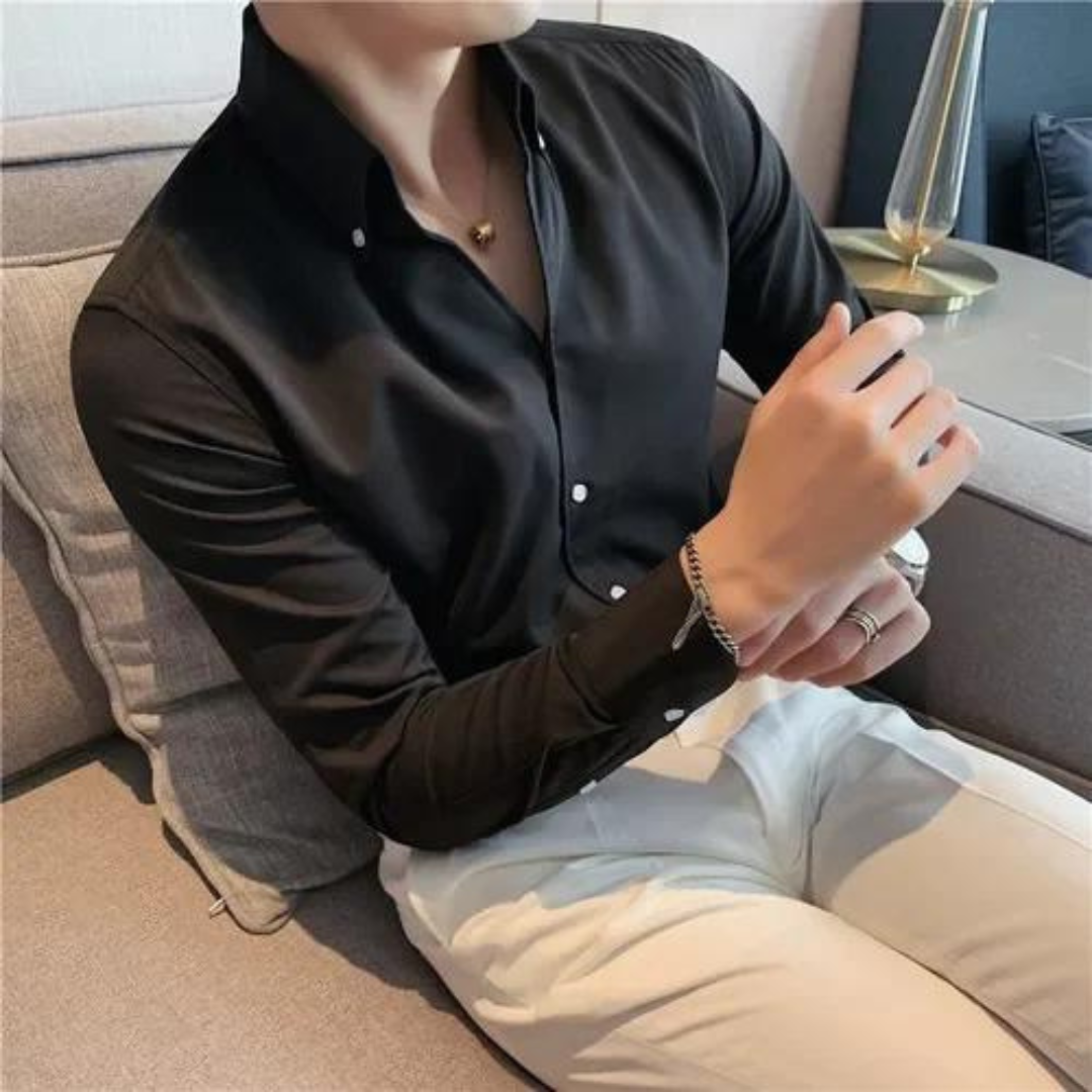 Herrskjorta – Slim Fit – 100% Bomull – Lång ärm – Formell knäppning