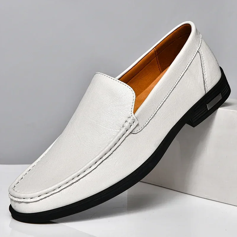 Herrmokasiner – Smidig Passform – Synlig Sömnadsdetalj – Slip-On för Smart Casual