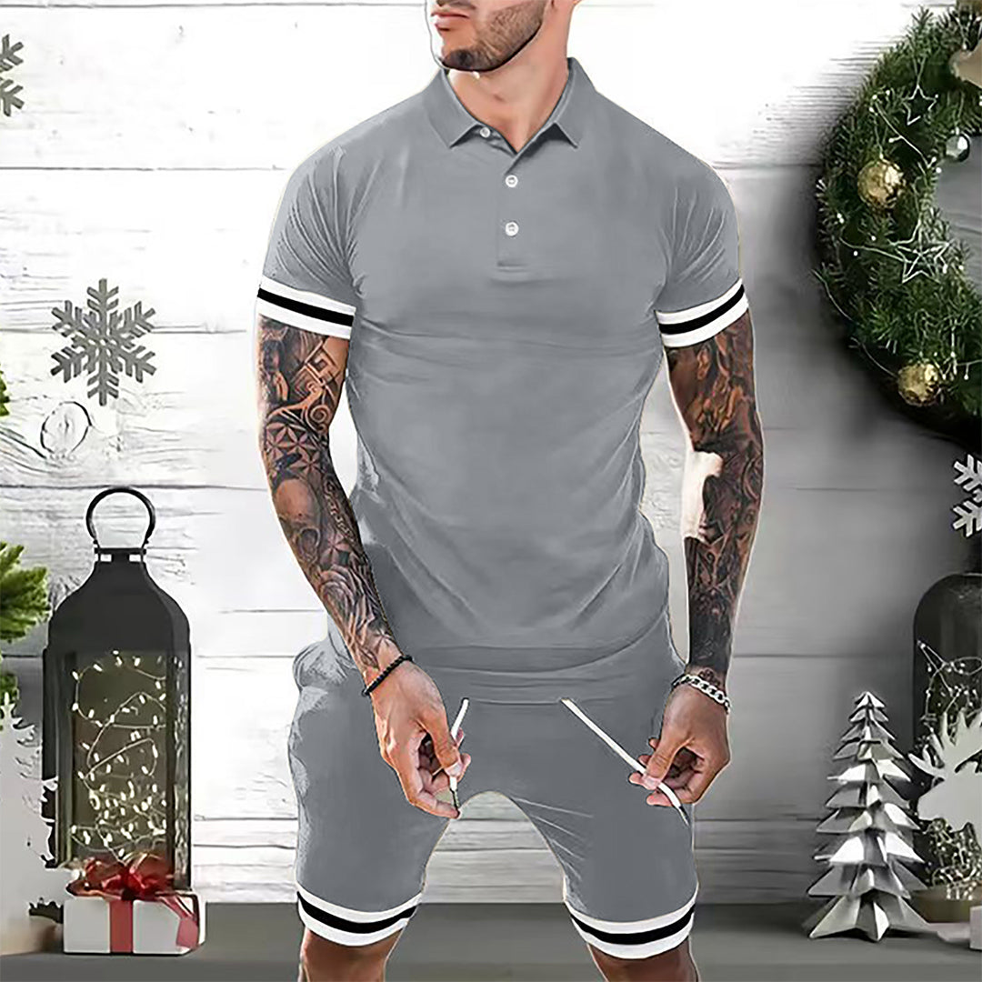 Herrset med pikétröja och shorts – Slim Fit – Andningsbar – Sportig stil