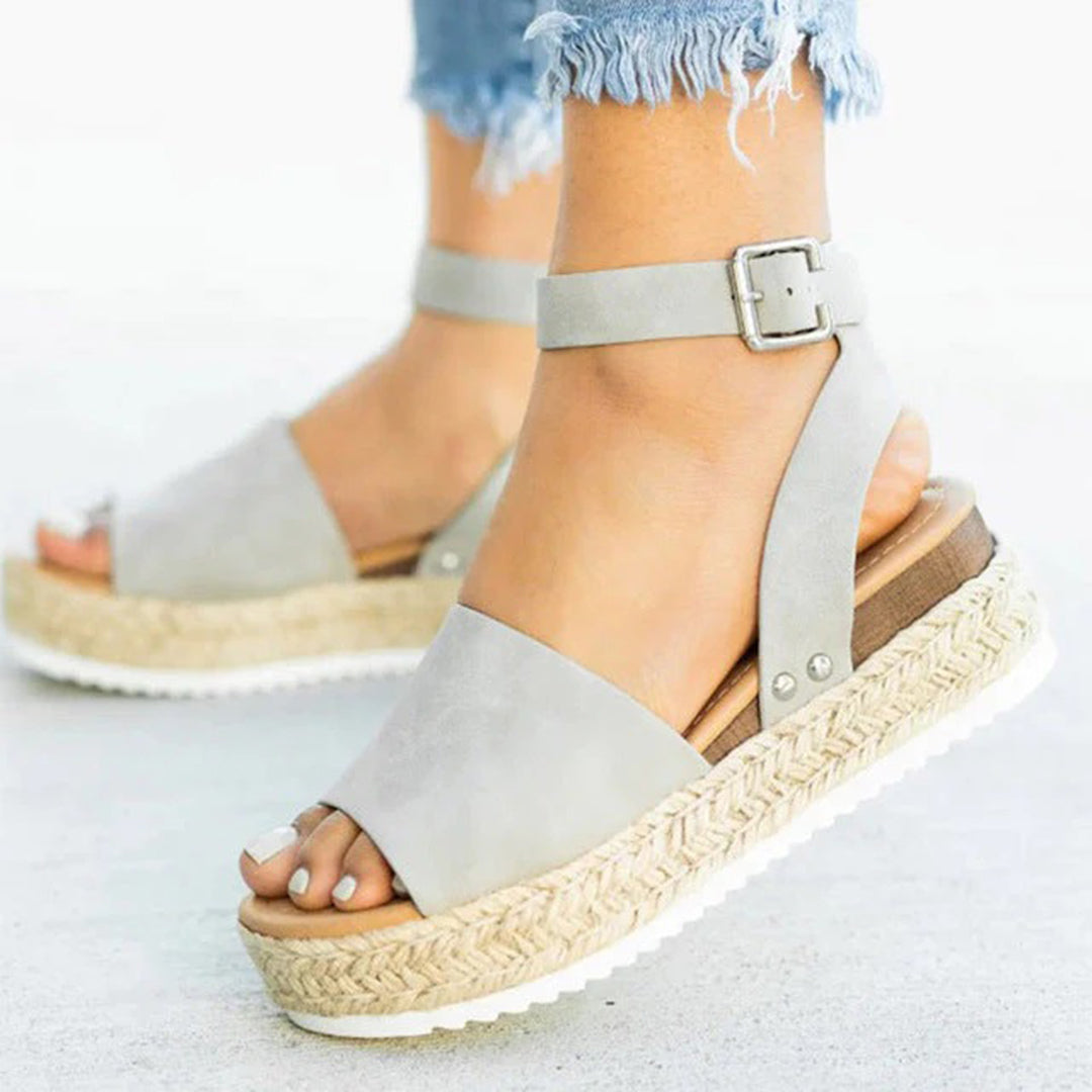 Damsandaler - Espadrille Plattform - Juteflätad Sula - Justerbar Rem