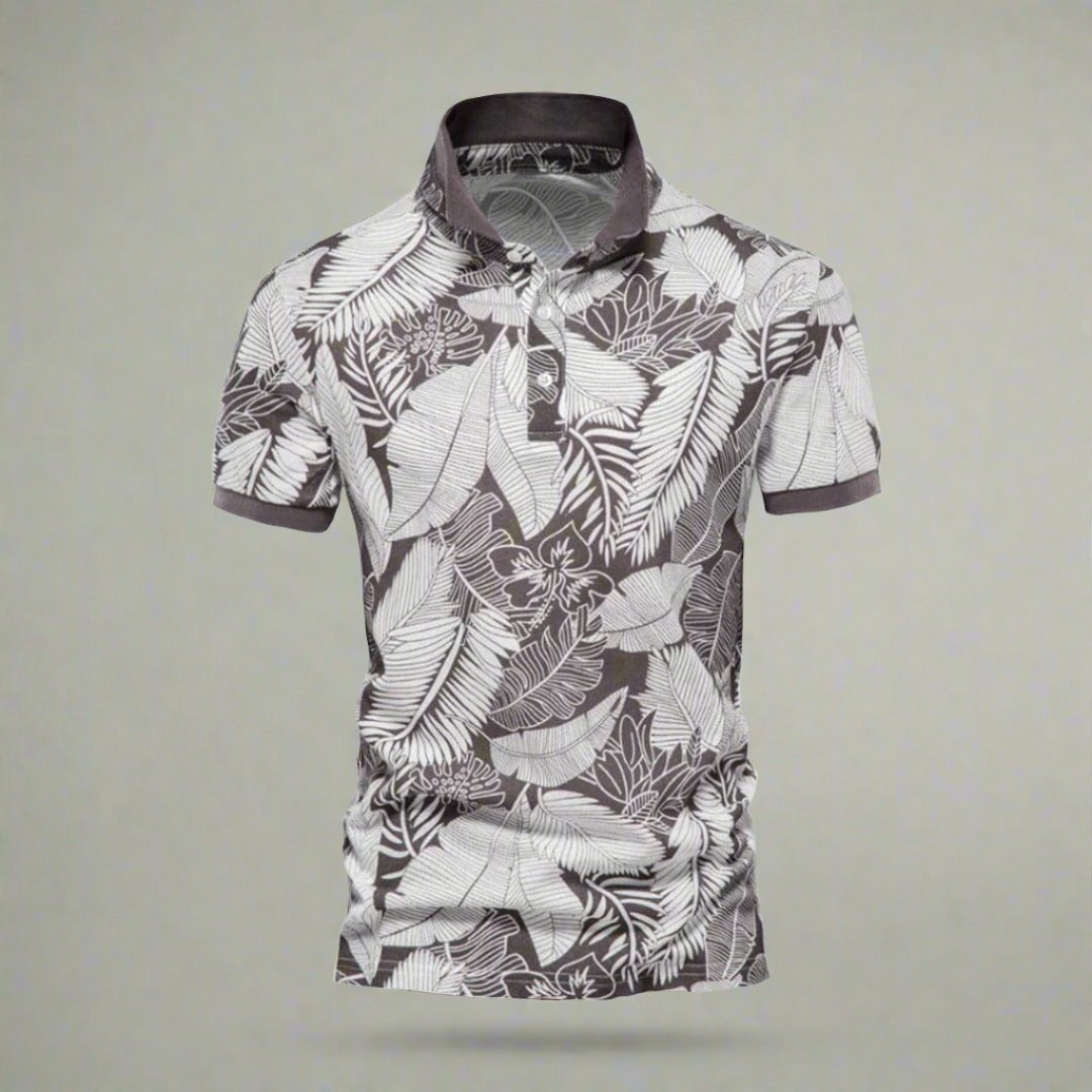Herr Piké Polo - Andningsbar Bomull - Slim Fit - Tropiskt Blommönster - Kortärmad