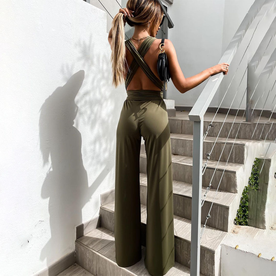 Dam Jumpsuit - Ärmlös V-ringning - Vid Passform - Midjebälte Elegant Look