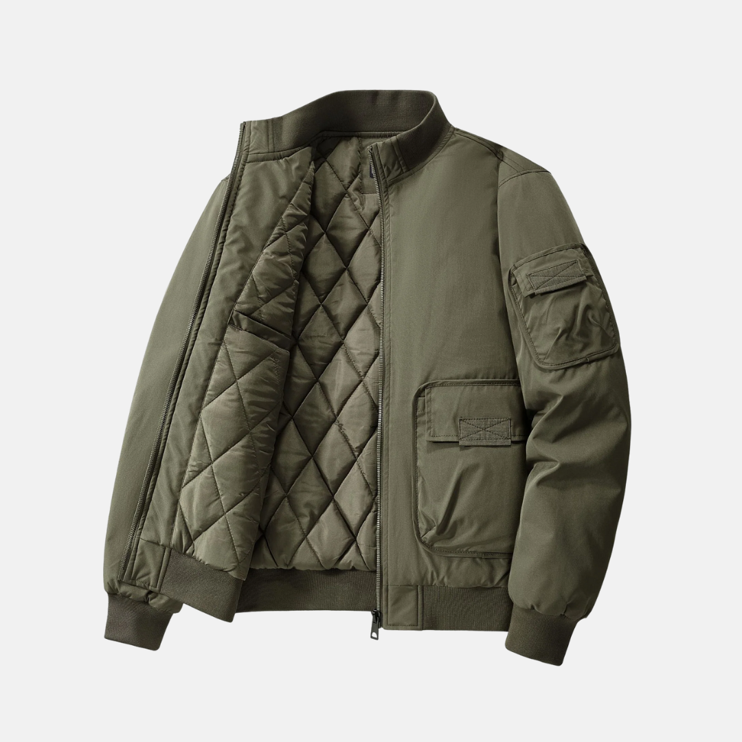 Herrbombarjacka – Regular Fit – Quiltad Fodring – Ståkrage – Utilityfickor