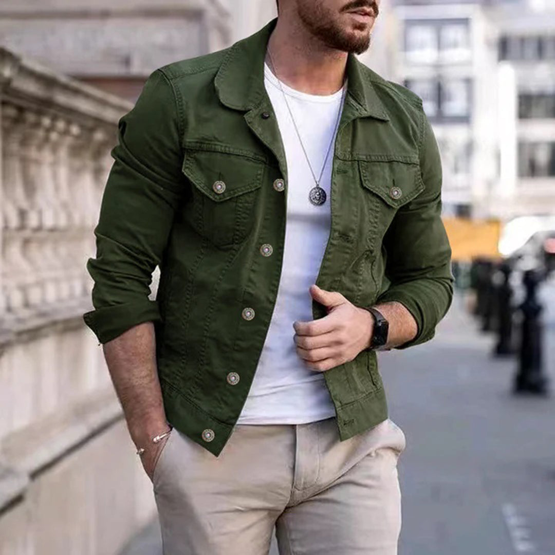 Herrjacka – Slim Fit – Andningsbart Tyg – Knäppning – Bröstficka