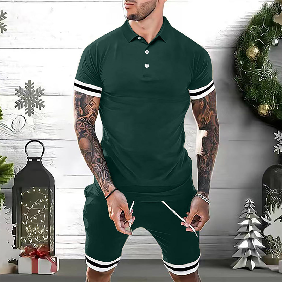 Herrset med pikétröja och shorts – Slim Fit – Andningsbar – Sportig stil