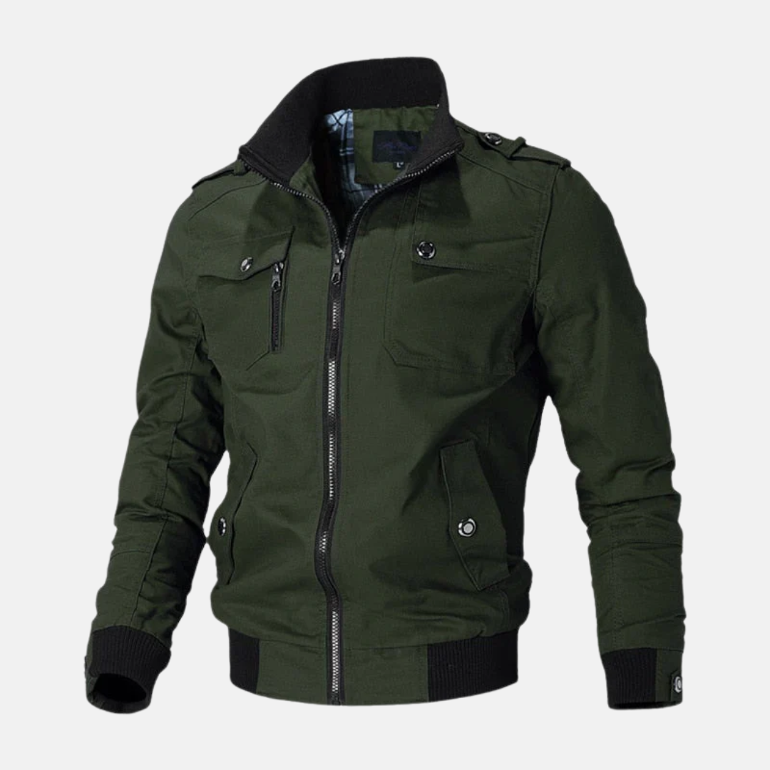 Herrbomberjacka – Slim Fit – Strukturerad Siluett – Ståkrage – Flera Fickor
