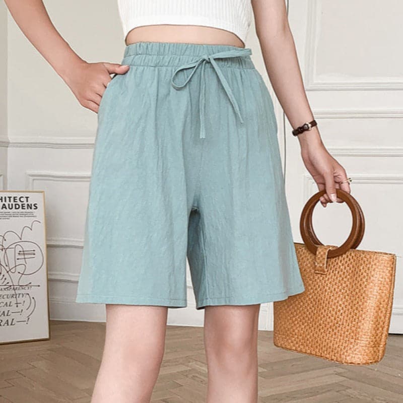 Dam Shorts – Avslappnad Passform – Midjeband med Knytband – Naturliga Fibrer