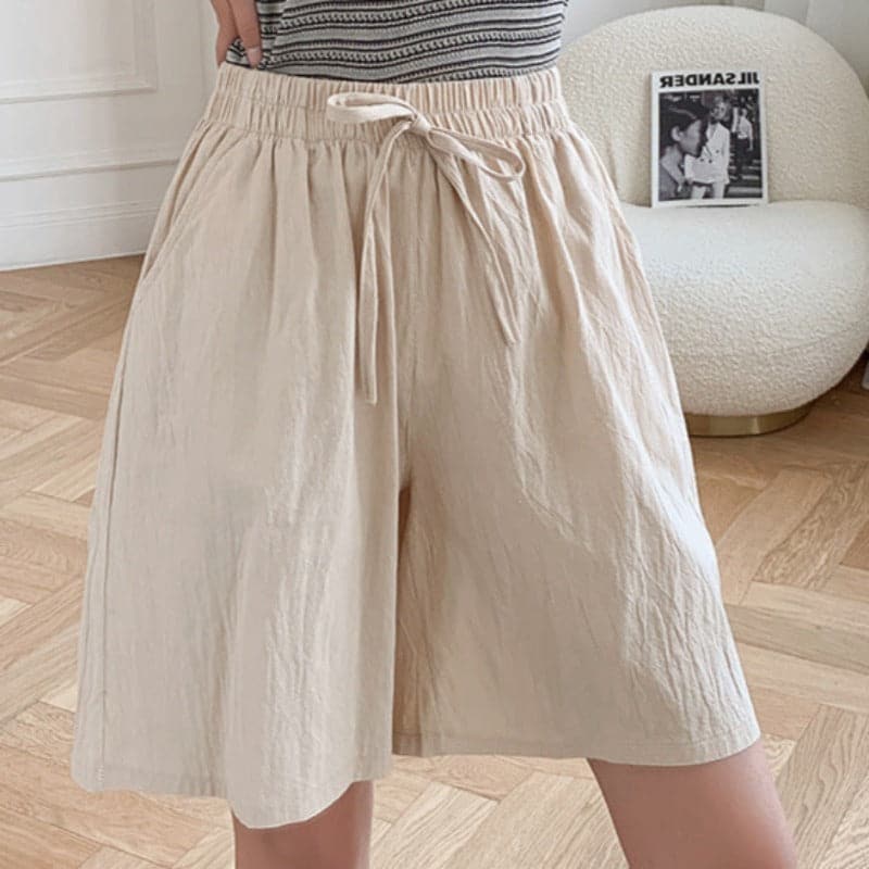 Dam Shorts – Avslappnad Passform – Midjeband med Knytband – Naturliga Fibrer