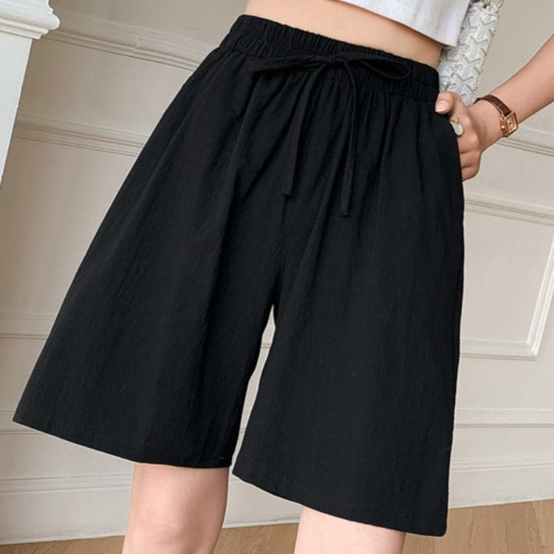 Dam Shorts – Avslappnad Passform – Midjeband med Knytband – Naturliga Fibrer