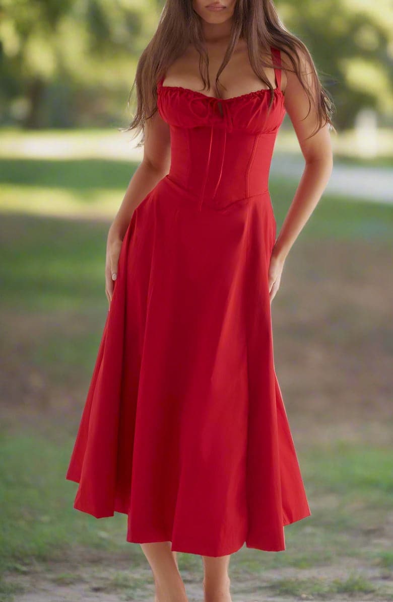 Klänning för dam - Vintage Stil - Midi Längd - Blommigt Mönster - Figurnära Liv & A-linje