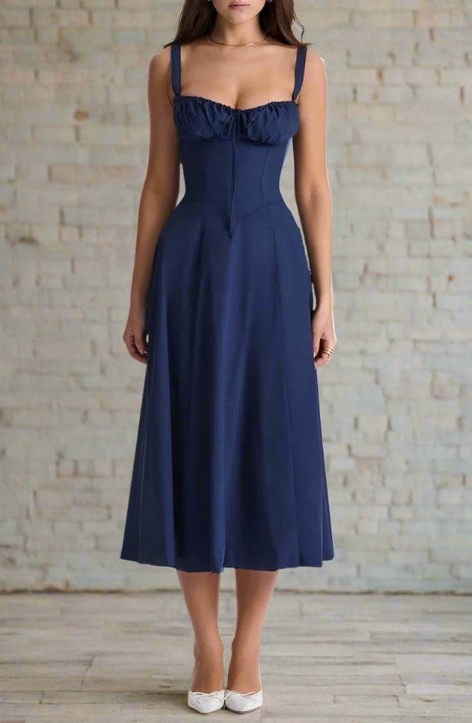 Klänning för dam - Vintage Stil - Midi Längd - Blommigt Mönster - Figurnära Liv & A-linje