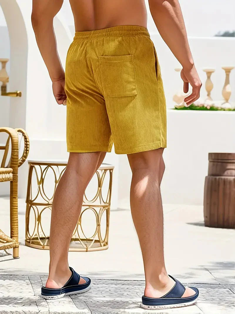 Herr Shorts - Ribbad Bomull - Elastisk Midja - Justerbar Passform - Avslappnad Fit