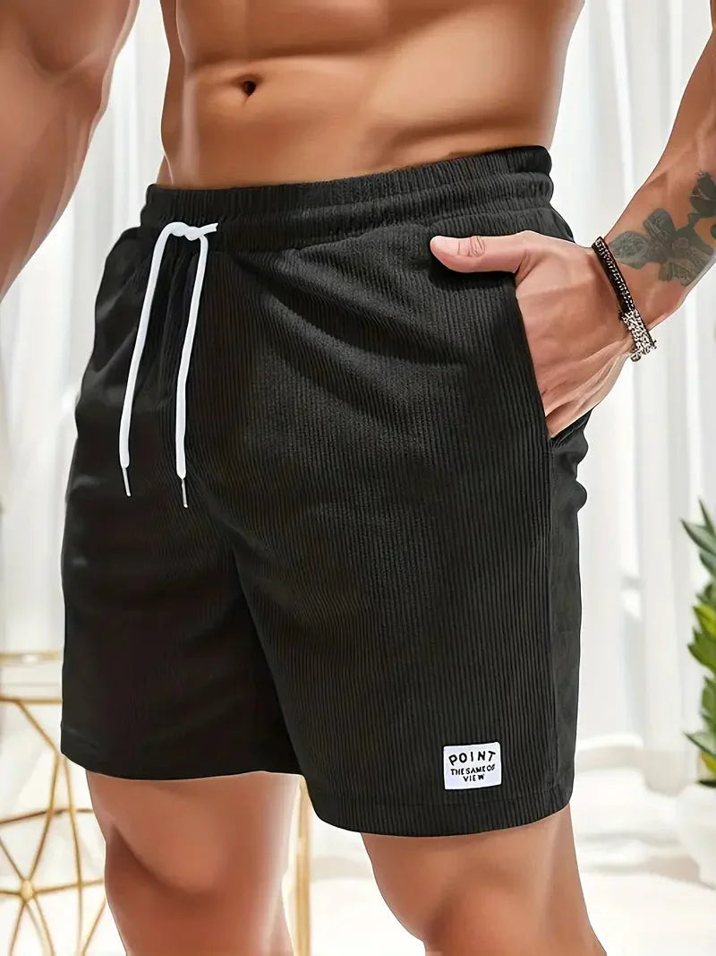 Herr Shorts - Ribbad Bomull - Elastisk Midja - Justerbar Passform - Avslappnad Fit
