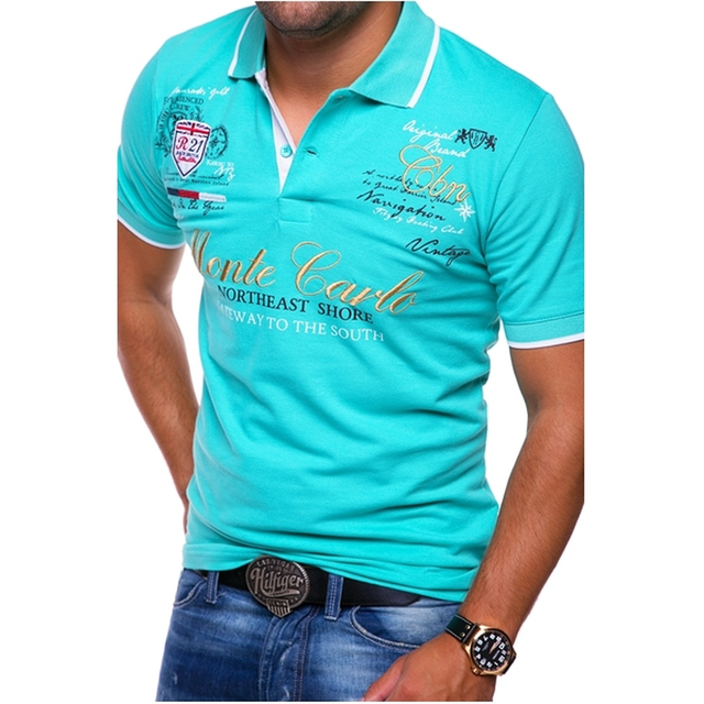 Herr Pikétröja – Slim Fit – Andningsbar Mix – Grafisk Design – Vardagsstil