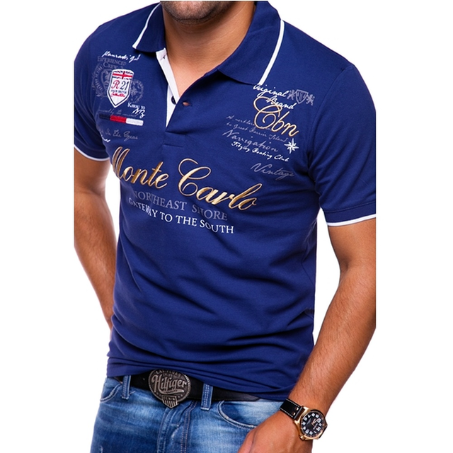 Herr Pikétröja – Slim Fit – Andningsbar Mix – Grafisk Design – Vardagsstil