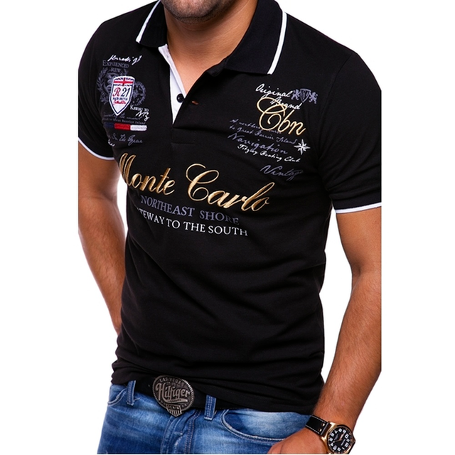 Herr Pikétröja – Slim Fit – Andningsbar Mix – Grafisk Design – Vardagsstil